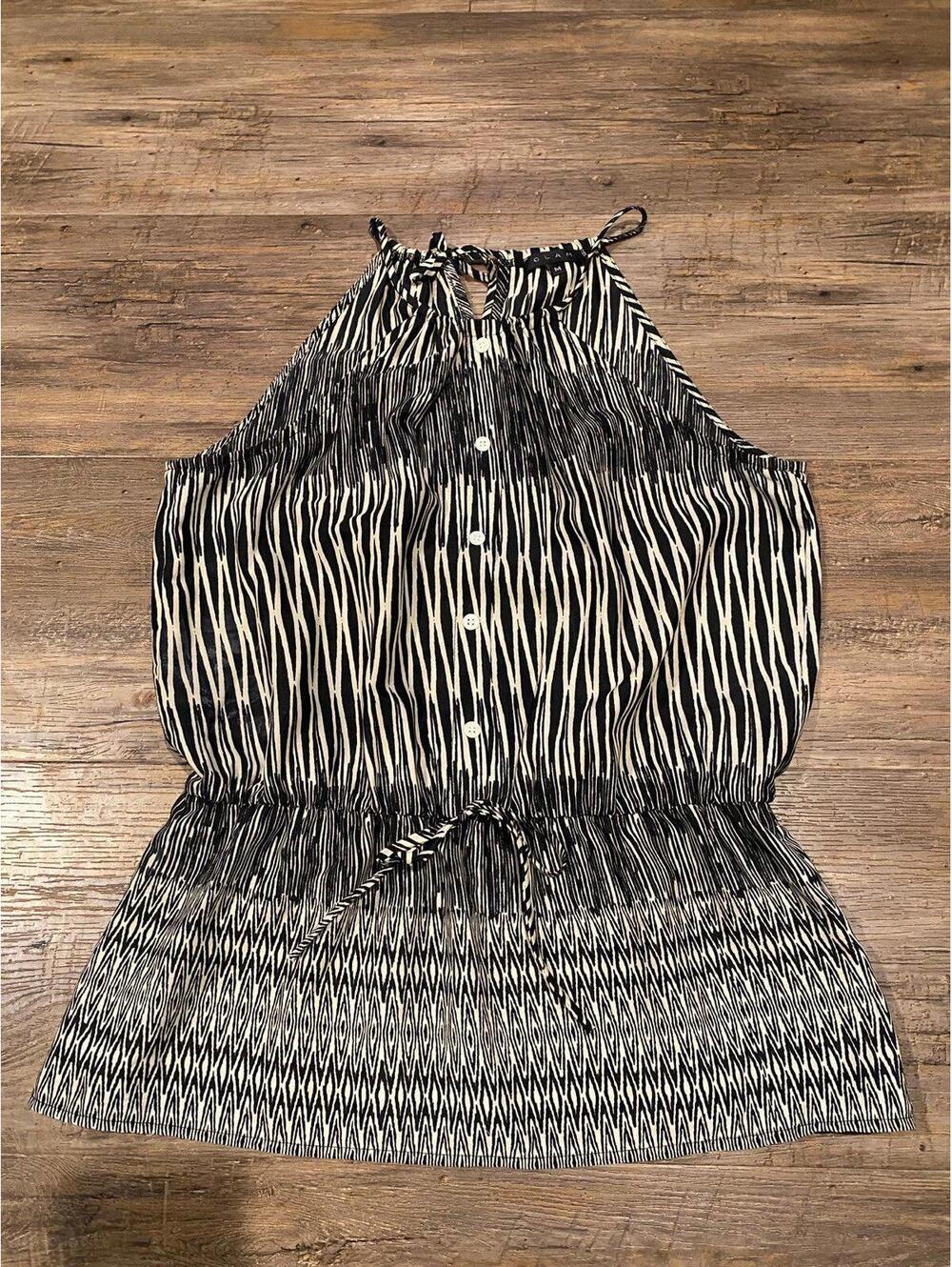 Glam LA Cinch Waist Black and White Print Sleeveless Top Sz M EUC
